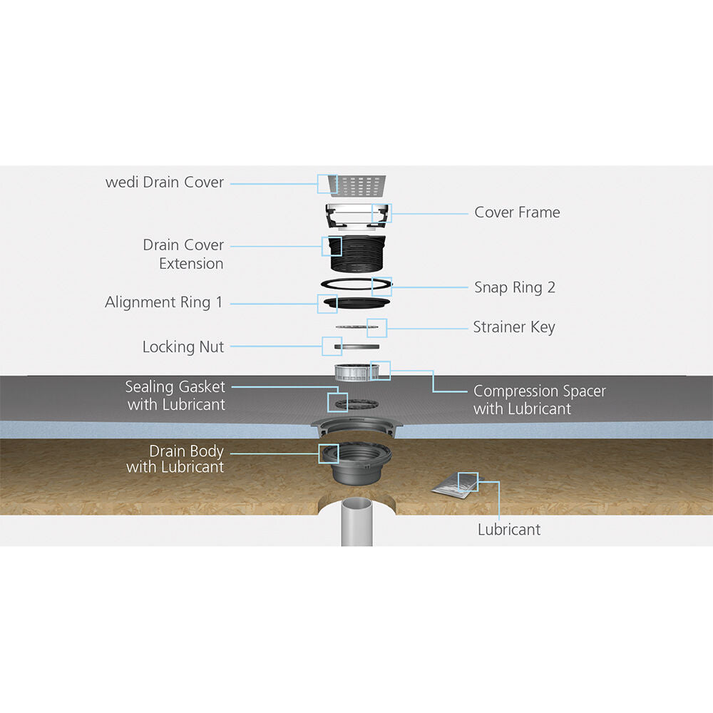 Wedi Fundo Ligno Curbless Shower Pan (Base) w/ Click and Seal Drain Unit